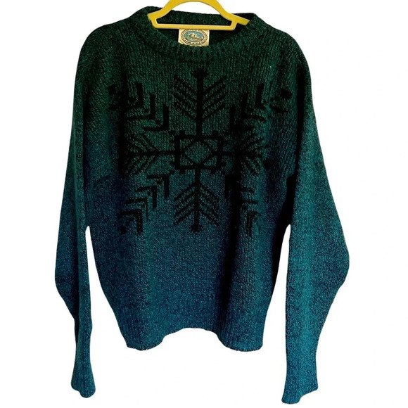 Vintage Environmental Clothing Co Blue Wool Blend Snowflake Sweater Size Large - Picture 1 of 6